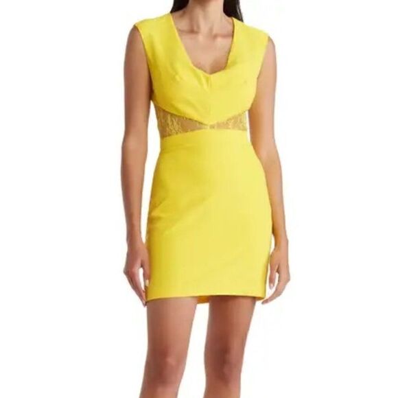 Nicole Miller Collection NWT Lace Cutout Minidress in Yellow Size 0 - Picture 2 of 8